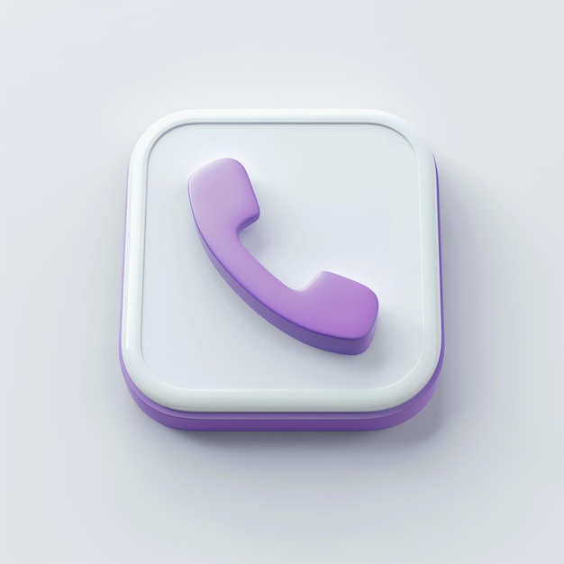 Icon 3D vibrante de botón de llamada telefónica púrpura y blanca en fondo blanco