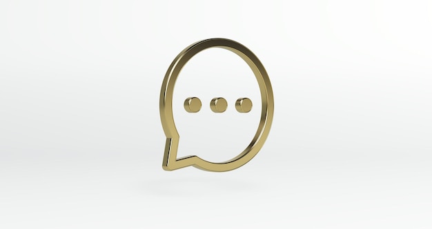 Icon Chat Speech Golden Bubble Sign in Kreisform mit Punkten im Inneren Perspektivansicht