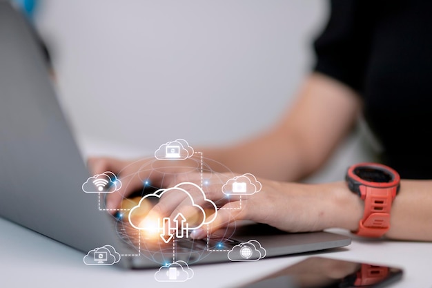 Icon cloud computing rede e informação de dados de conexão de ícone Cloud computing e conceito de tecnologia
