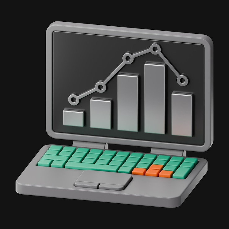 Foto icon de computadora de estadística de finanzas premium en 3d en un fondo aislado