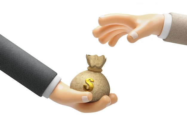 Icon de dibujos animados en 3D bolsa de dinero en las manos