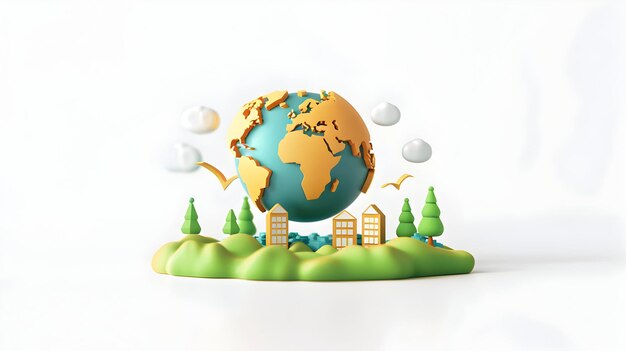 Icon Flat 3D Banner de Comércio Inteligente Climático para um Futuro Sustentável em Mudanças Climáticas com Isola