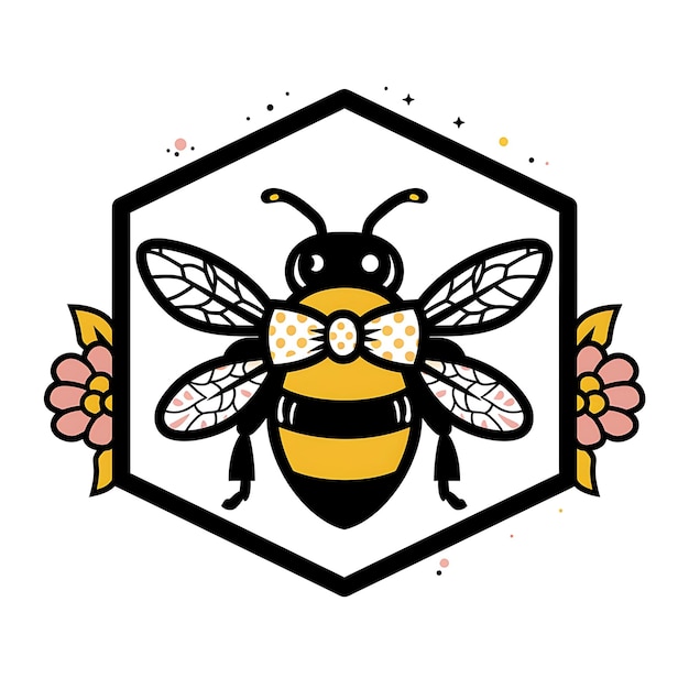 Foto icon hexágono emblem em forma de abelha com borda de flor sweet bee concept idea design simple minimal art