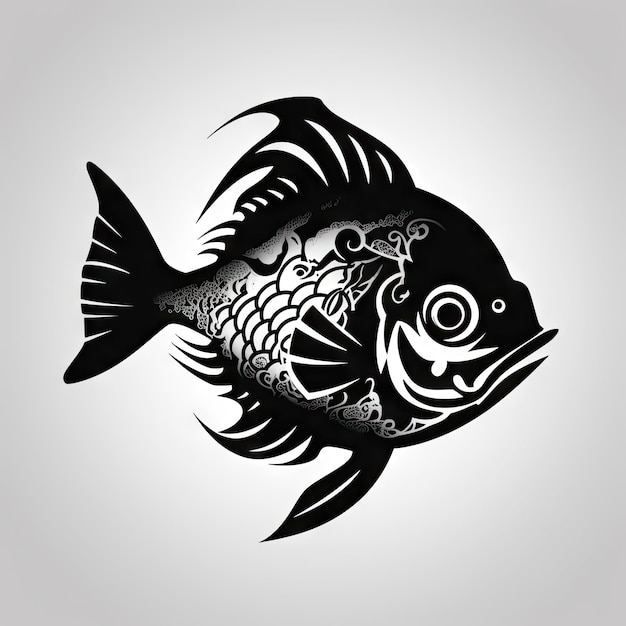 Icon Sea Bass Fish Shape Minimal Fishing Symbol Evil Tuna Silhouette Agressive Salmon Sign Black Ink Fish Shape Generative AI Illustration