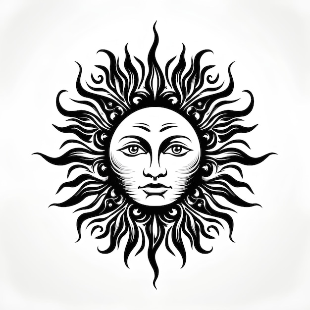 Icon-Tattoo-Flash-Design Sonne schwarz-weißer Hintergrund
