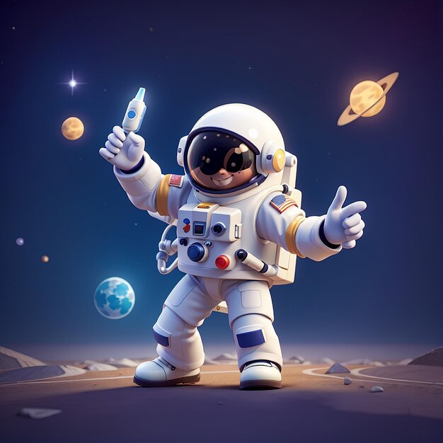 Foto icon vector de dibujos animados de baile de astronauta lindo ilustración tecnología ciencia icon concepto aislado estilo de dibuj os animados de vector plano premium