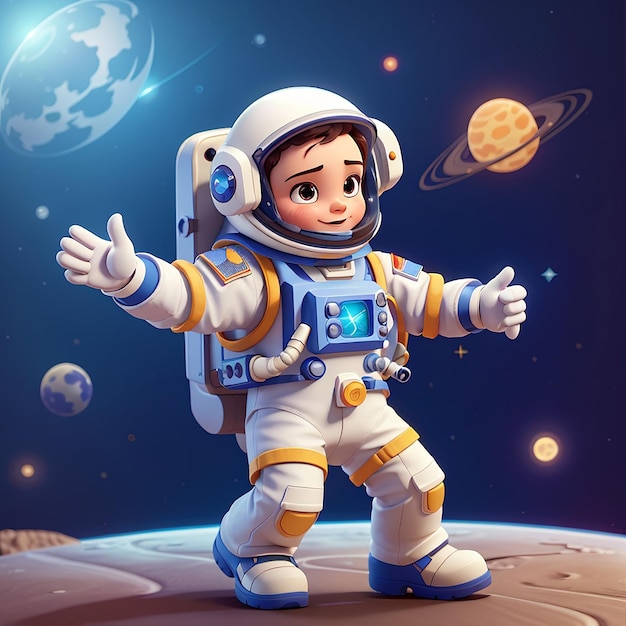 Icon Vector de dibujos animados de baile de astronauta lindo Ilustración Tecnología Ciencia Icon Concepto aislado Estilo de dibuj os animados de vector plano premium