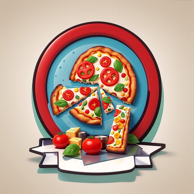 Icon Vector de la mascota de la pizza Ilustración de la pegatina de la pizza Logotipo de dibujos animados Icon de la comida Concepto Estilo de dibujo animado plano aislado blanco adecuado para la página de aterrizaje de la web Banner Sticker Fondo