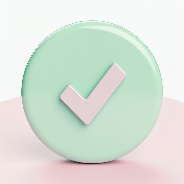 Foto Ícone 3d de forma de círculo com uma marca de marcação nele em cor verde pastel com fundo branco ai generative