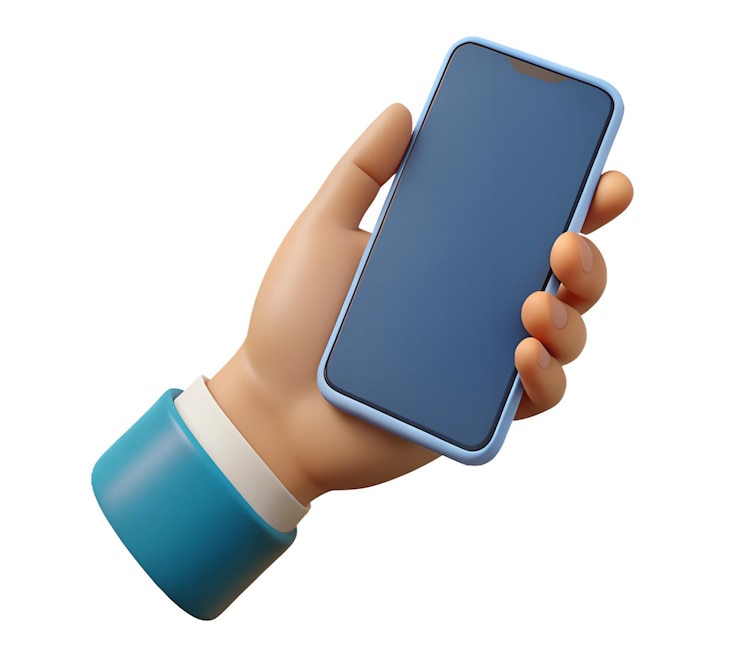 Foto ícone 3d de mão com smartphone para desenvolvimento de aplicativos de mídia interativa e tecnologia inteligente