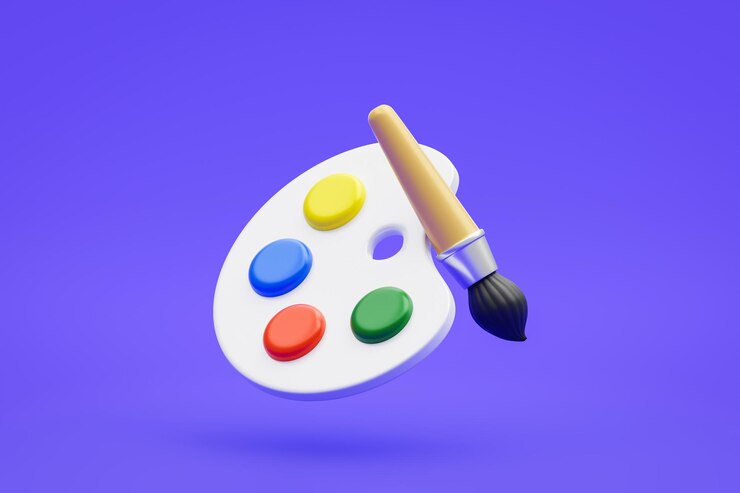 Foto ícone 3d de pincel de paleta de cores isolado em fundo criativo de ilustração com conceito de design de arte de ferramenta de pintor de aquarela colorida ou amostra de amostra de pincel de desenho e objeto gráfico de arco-íris