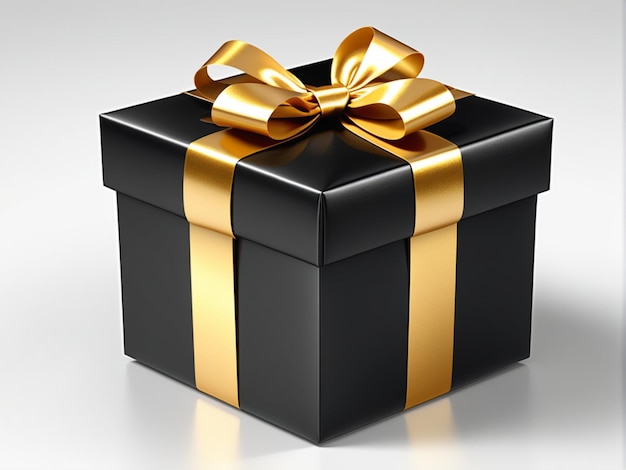 Foto Ícone 3d de uma caixa de presente preta com fita de embalagem dourada