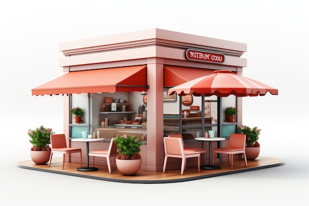 ícone 3d loja de café mini loja de comida ilustração 3d