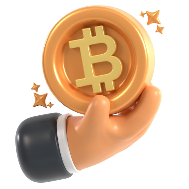 Ícone 3D Mão segurando Bitcoin Ilustração 3D Elemento 3D Rendering Elements Gráficos Design