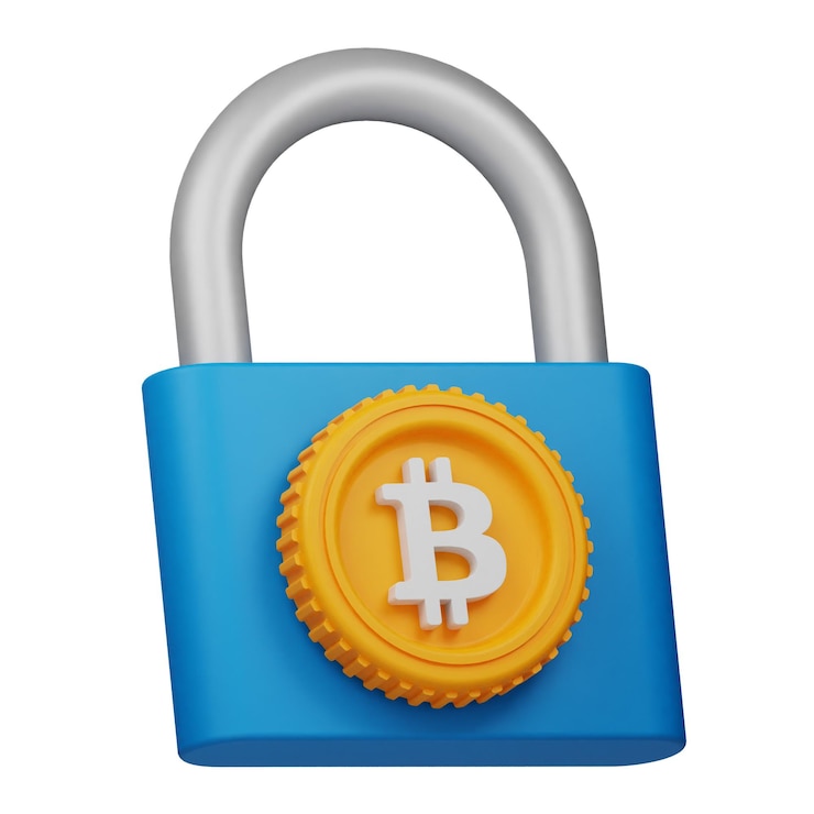 Foto ícone 3d seguro de bitcoin isolado no fundo branco