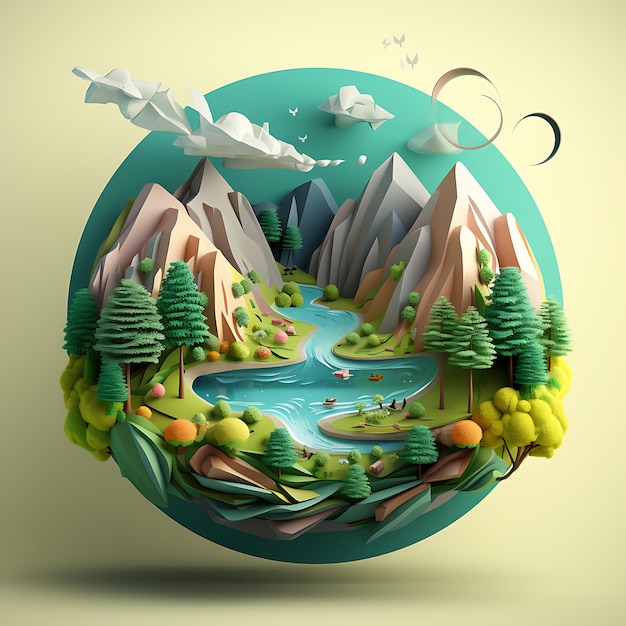 ícone 3D simbolizando a natureza e o meio ambiente