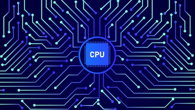 Ícone abstrato do processador da CPU do microchip da tecnologia digital com fundo da ilustração da placa de circuito
