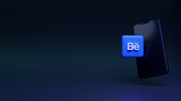 Foto ícone behance com smartphone renderizando redes sociais em 3d