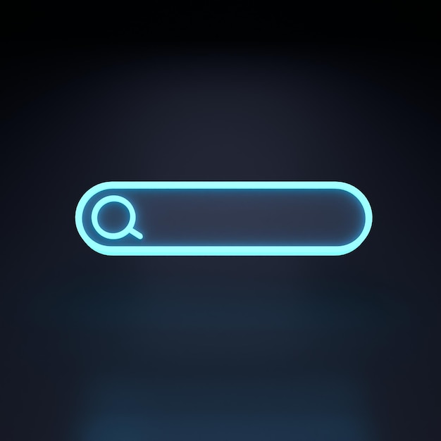 Ícone da barra de pesquisa vazia Conceito de pesquisa na Web Elemento de néon em uma ilustração de renderização 3D de fundo preto