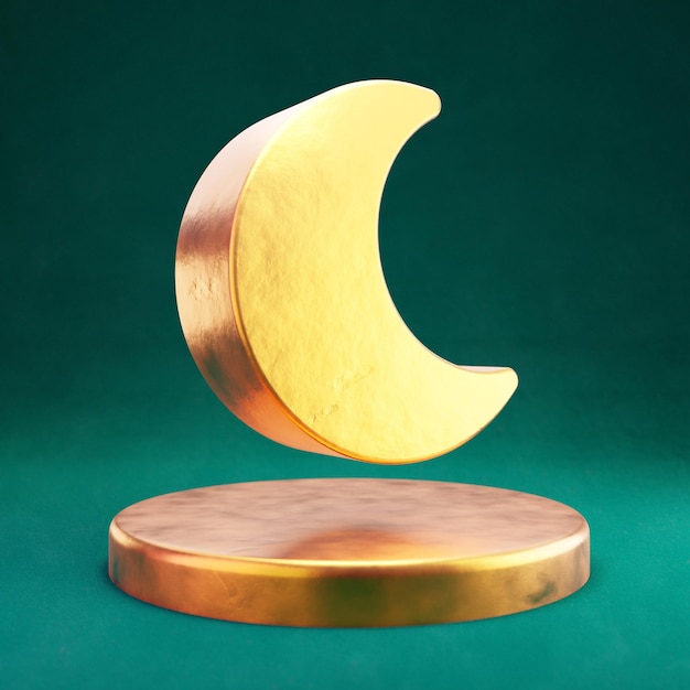 Ícone da lua. Símbolo Fortuna Gold Moon com fundo Tidewater Green. Ícone de mídia social renderizado 3D.