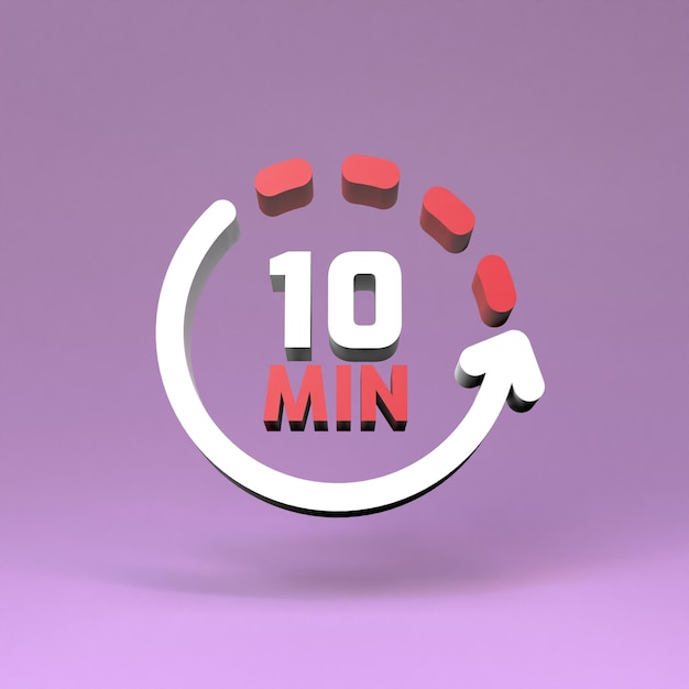 Foto Ícone de 10 minutos em uma ilustração de renderização 3d de fundo rosa