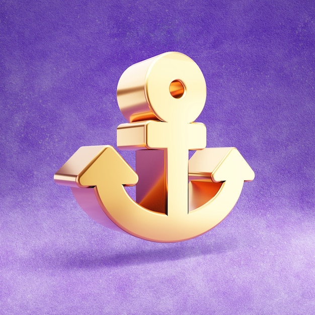 ícone de âncora de ouro isolado em veludo violeta
