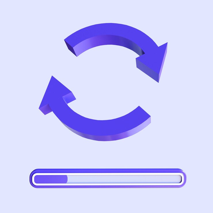Ícone de atualização com engrenagens. Carregar ou atualizar arquivos, instalar novo software, sistema operacional, renderização 3d