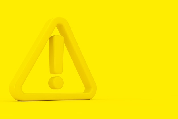 Ícone de aviso, perigo ou perigo. ponto de exclamação amarelo com triângulo no estilo duotônico em um fundo amarelo. renderização 3d