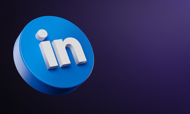 Ícone de botão de círculo do LinkedIn 3D com espaço de cópia