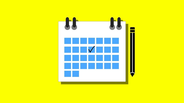 Ícone de calendário amarelo com uma marca de verificação sobre um fundo azul claro