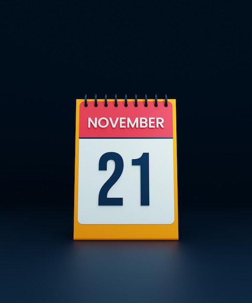 Ícone de calendário de mesa realista de novembro ilustração 3D Data 21 de novembro