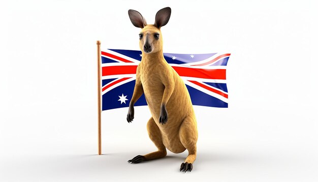 Foto Ícone de canguru bonito renderizado em 3d com bandeira australiana isolada dia da austrália