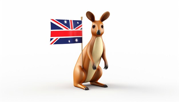 Foto Ícone de canguru bonito renderizado em 3d com bandeira australiana isolada dia da austrália