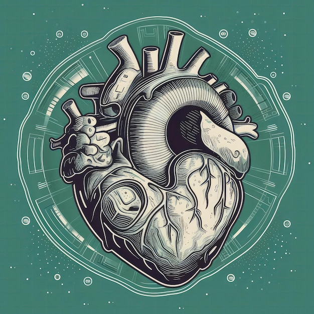 Foto Ícone de coração médico sobre fundo verde azulado ia generativa