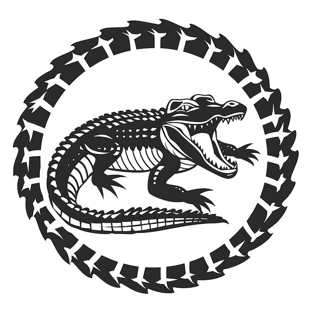 Foto Ícone de crocodilo emblema dentado com fronteira de pântano ameaçador crocodilo conceito ideia design simples arte minimalista