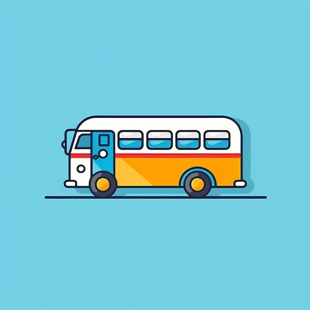 Ícone de design plano estilo quadrinhos minimalista de um ônibus decorado para logotipos e listas IA generativa