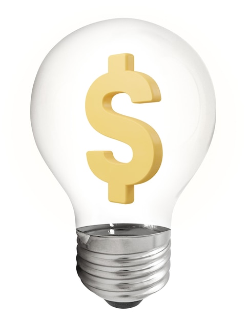 Ícone de dólar 3D png adesivo de lâmpada de luz sinal de moeda gráfico em fundo transparente