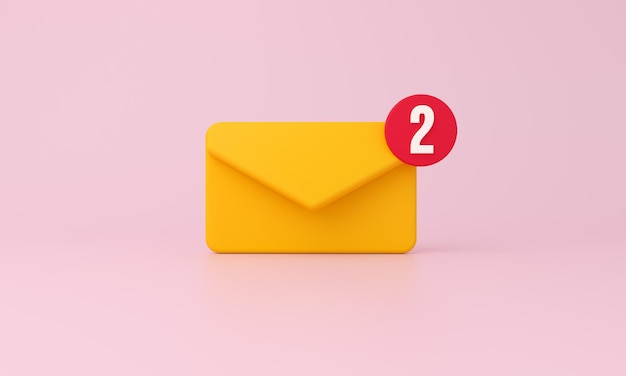 Ícone de e-mail com mensagem de notificação em fundo rosa