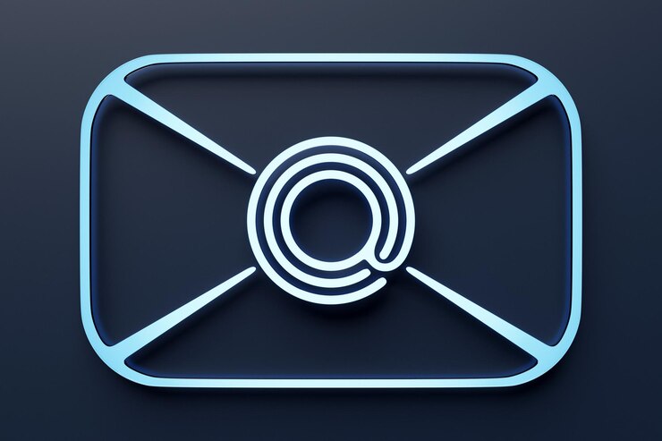 Foto ícone de e-mail de ilustração 3d em um envelope feito de linhas de neon