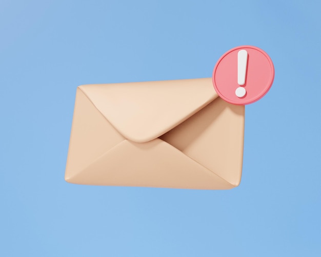 Ícone de e-mail símbolo de aviso vermelho comunicação digital notificação eletrônica conceito de marketing de correio lembrete de boletim informativo flutuando no fundo pastel azul céu ilustração de renderização 3d