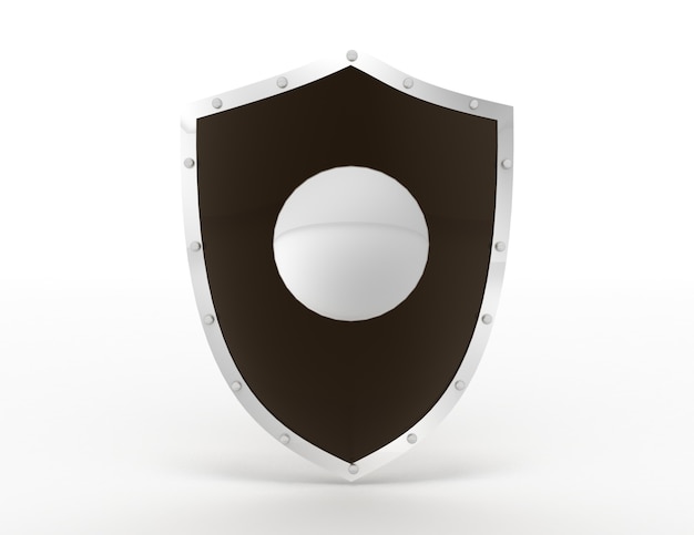 Ícone de escudo em branco. Ilustração renderizada 3D