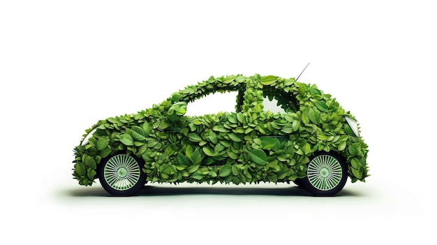 Foto Ícone de folha verde de carro elétrico em fundo branco projeto de conceito de proteção ambiental