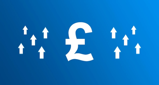 Ícone de libra esterlina e setas para cima o conceito de levantar o curso