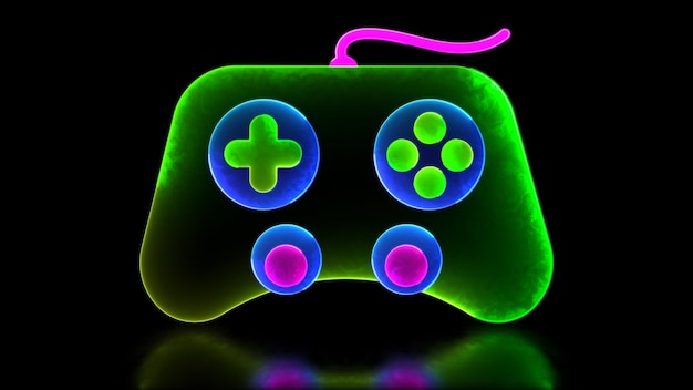 Foto Ícone de looping brilhante jogo de vídeo alegria efeito néon fundo preto