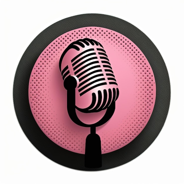 Foto Ícone de microfone preto no círculo rosa, logotipo do podcast, fundo branco. ia generativa