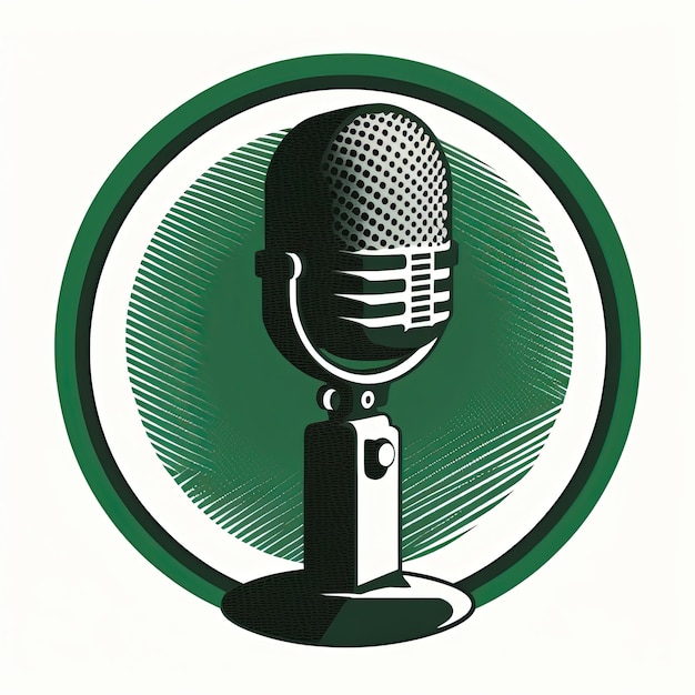Foto Ícone de microfone preto no círculo verde, logotipo do podcast, fundo branco. ia generativa