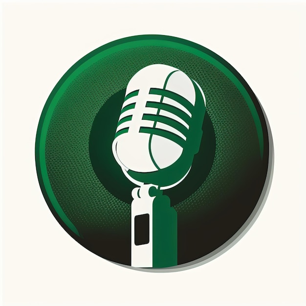 Foto Ícone de microfone preto no círculo verde, logotipo do podcast, fundo branco. ia generativa