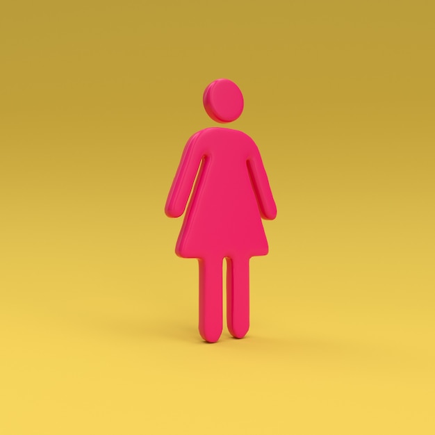 ícone de mulher rosa em amarelo, 3d feminino