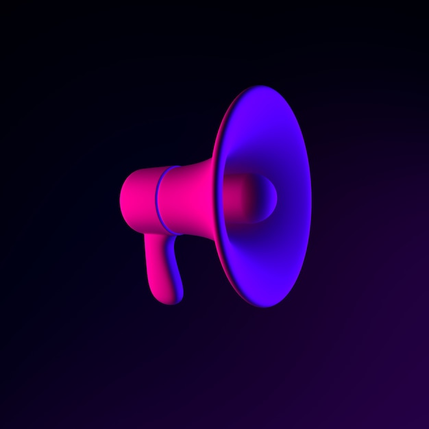 Foto Ícone de néon do megafone. elemento de interface ui ux de renderização 3d. símbolo escuro e brilhante.