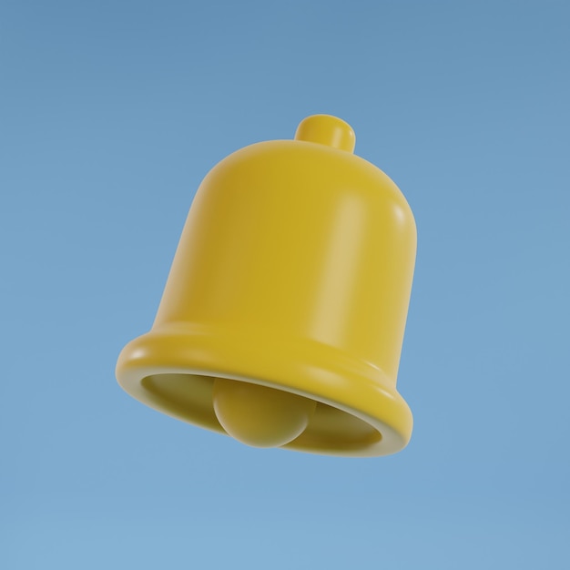 Foto Ícone de notificação de sino amarelo 3d em fundo azul ilustração de renderização 3d